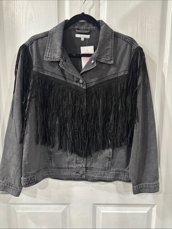 Vervet Jackets & Blazers - Women's Boutique Black Fringe Jean Jacket - Western-Inspired Denim Jacket L
